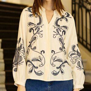 NWT La Petite Étoile Paris Cream Ecru Embroidered Blouse Beyta Size 2
